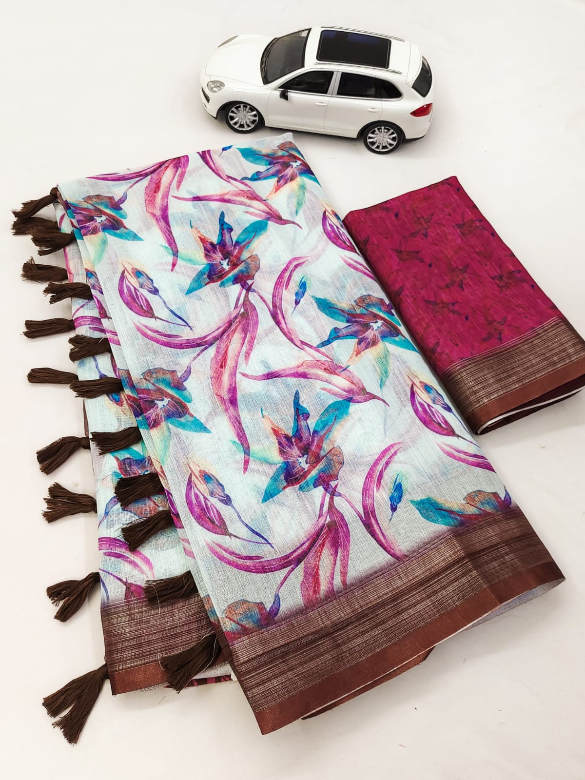 MG 334 Linen Designer Printed Sarees Catalog